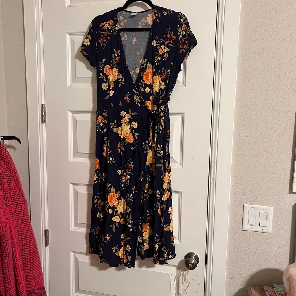 Old Navy Navy and Orange Floral Midi Dress